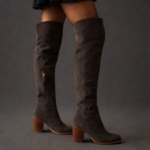 Kelsi Dagger Logan Grey Suede Leather Brooklyn Over The Knee Brown Heeled Boot 9